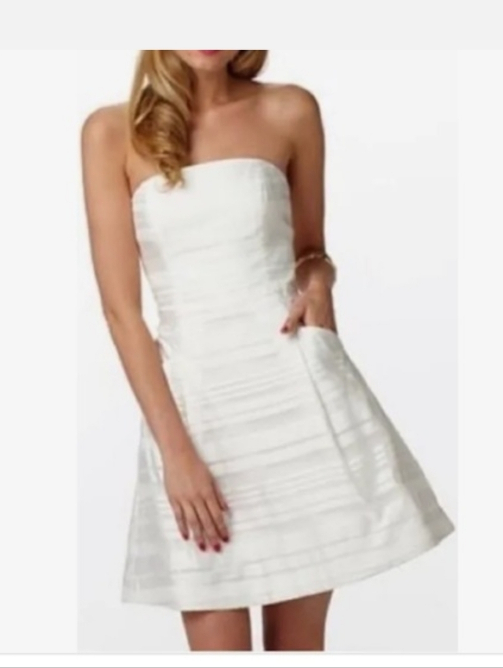Lilly Pulitzer 100% Silk Organza Strapless 2011 White Blossom Dress Womens 6